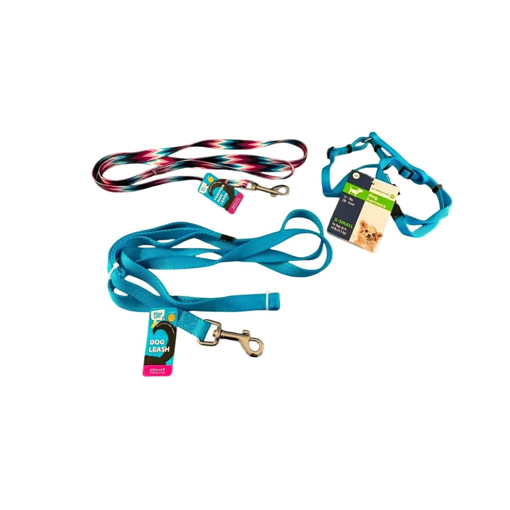Pet Supplies Plus Dog Leash Harness Bundle XS Blue Chevron NWT 3pc Set